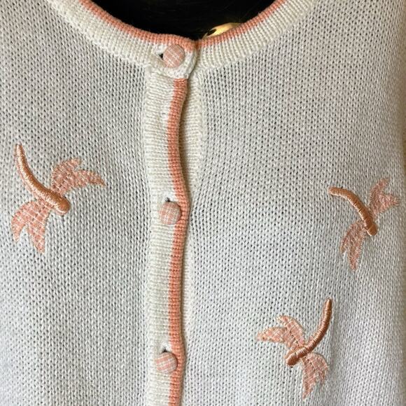 Vintage C&B Women’s M Cardigan Dragonfly Embroidered Ivory Peach Y2K Cottagecore - Picture 1 of 10